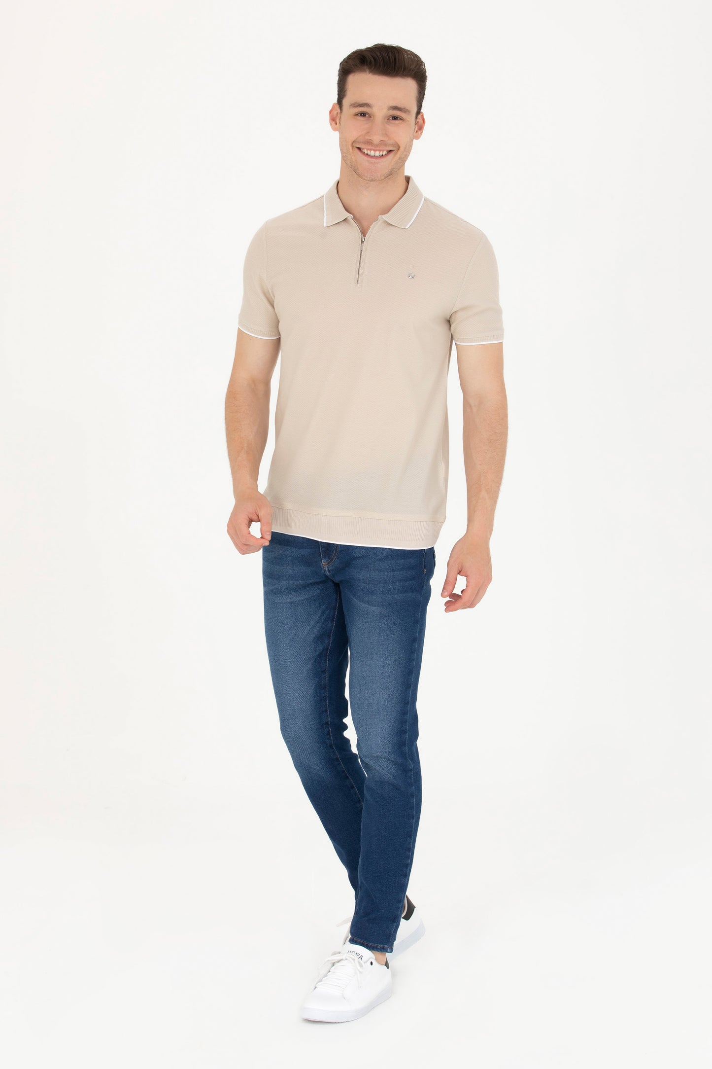 POLO BEIGE EN MAILLE DE VISCOSE MÉLANGÉE TESTE - 1573414VR049