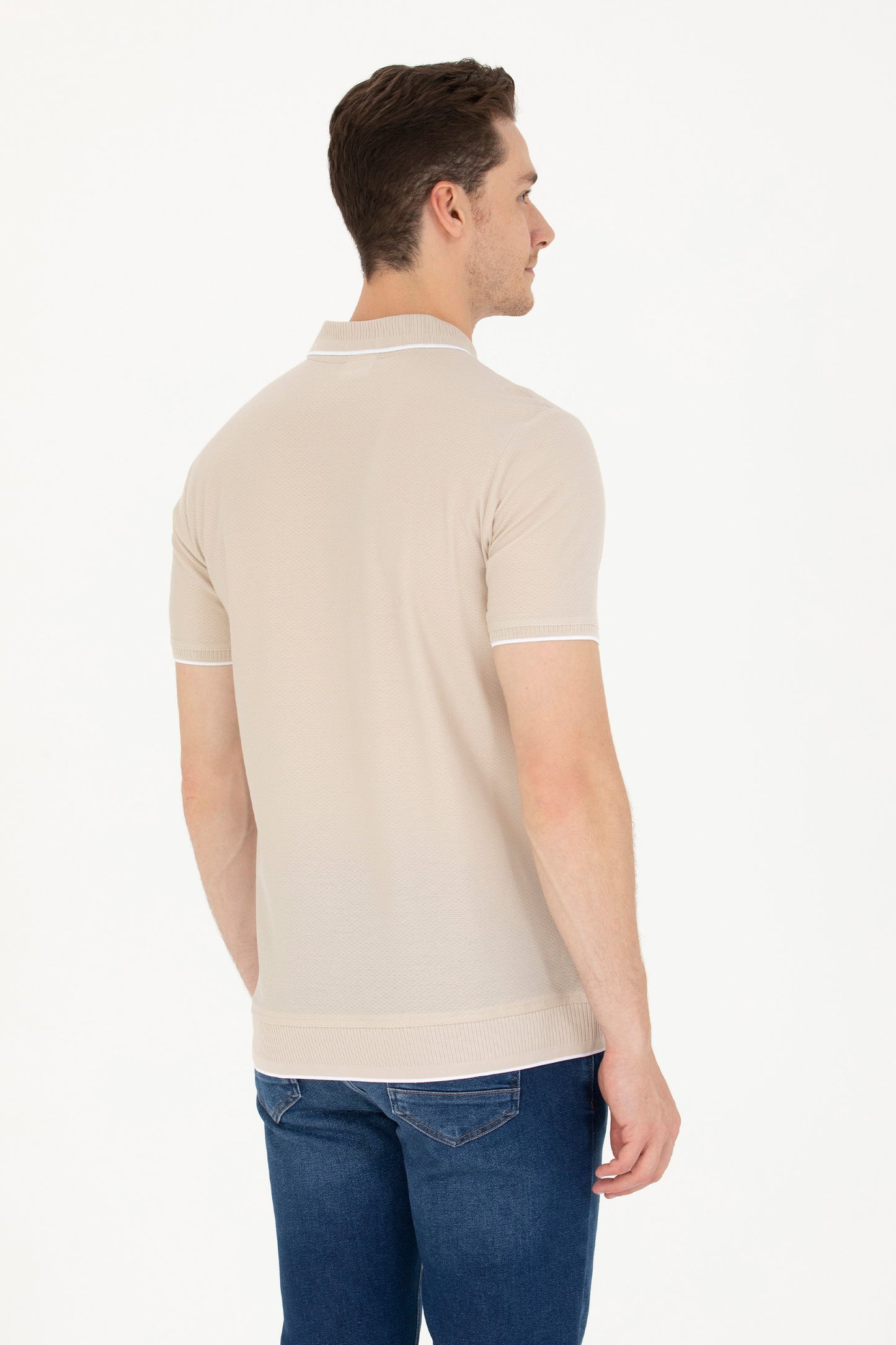 POLO BEIGE EN MAILLE DE VISCOSE MÉLANGÉE TESTE - 1573414VR049